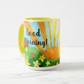 Mug Bon Matin soleil et fleurs joyeux (Devant gauche)