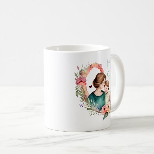 Mug Bond adorable maman et fille - Cadre floral (4) (Devant droit)