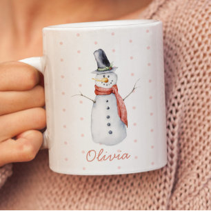 Mug Bonhomme de neige aquarelle rustique personnalisé 