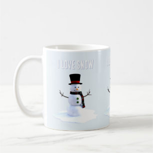 Mug Bonhomme de neige avec chapeau et écharpe. J'aime 