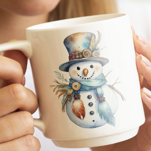 Mug Bonhomme de neige bohème à l'aquarelle de Noël