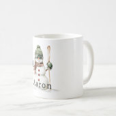 Mug Bonhomme de neige chapeau vert neige skis (Devant droit)