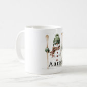 Mug Bonhomme de neige chapeau vert neige skis (Devant gauche)