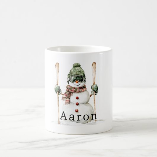 Mug Bonhomme de neige chapeau vert neige skis (Centre)
