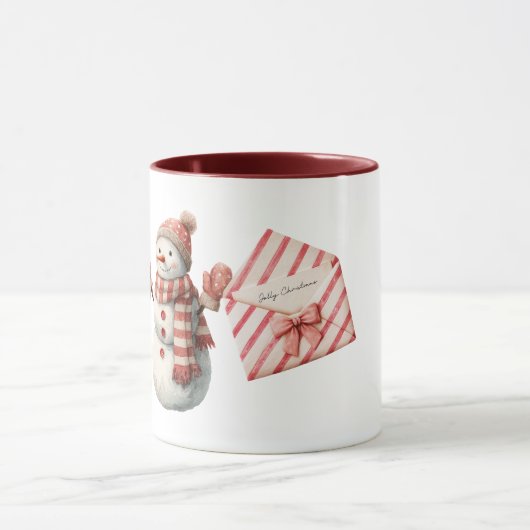 Mug Bonhomme de neige de Noël joyeux rayures rouges (Centre)