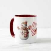 Mug Bonhomme de neige de Noël joyeux rayures rouges (Devant gauche)