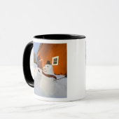 Mug Bonhomme de neige devant une grange rouge à Columb (Devant gauche)