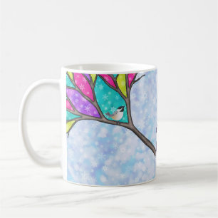 Mug bonhomme de neige en vitrail avec des poulets