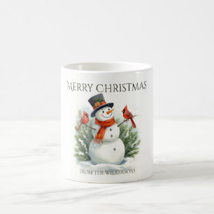 Mug Bonhomme de neige et cardinaux à l'aquarelle Noël 