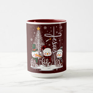 Mug Bonhommes de neige et Arbre de Lumière avec le Nom