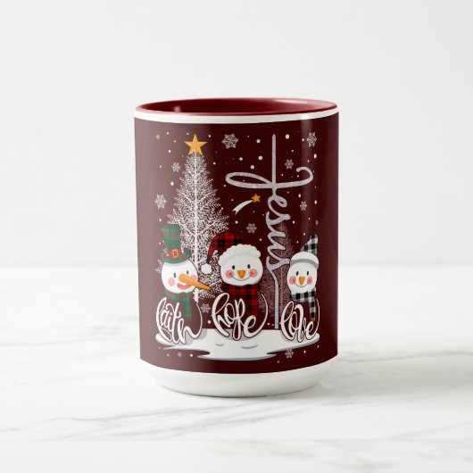 Mug Bonhommes de neige et Arbre de Lumière avec le Nom (Centre)