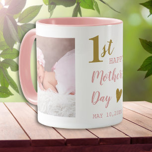 Mug Bonjour 1er jour de la fête des mères rose et or 2