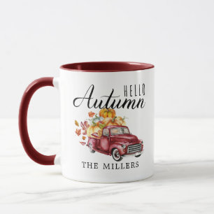 Mug Bonjour automne   Camion de récolte Vintage person
