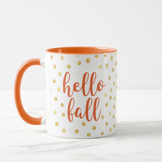 Mug Bonjour Automne Orange Gold Faux Foil Dog (Gauche)