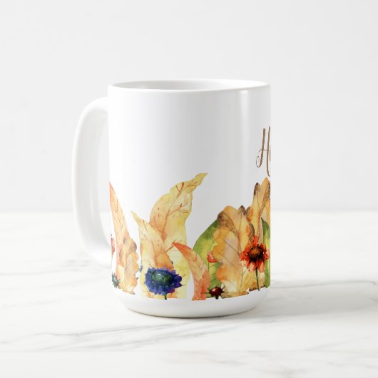 Mug Bonjour automne | Typographie | Automne Floral & F (Devant gauche)