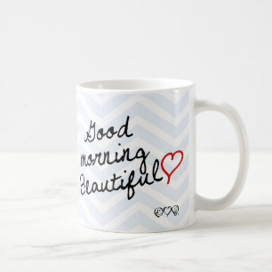 Mug Bonjour beau ! Motif bleu-clair de Chevron