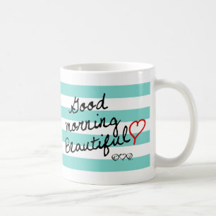 Mug Bonjour beau ! Motif de rayures bleues
