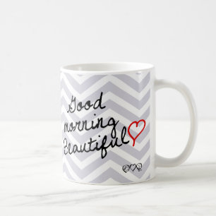 Mug Bonjour beau ! Motif gris de Chevron d'aube