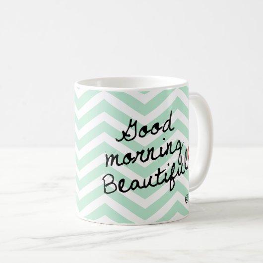 Mug Bonjour beau ! Motif vert de Chevron (Devant droit)