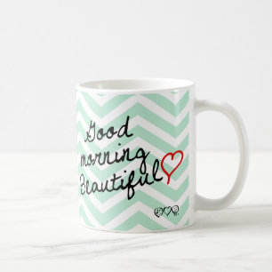 Mug Bonjour beau ! Motif vert de Chevron