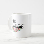Mug Bonjour belle aquarelle Rose Typographie moderne (Devant gauche)