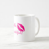 Mug Bonjour belle avec Lipstick rose (Devant droit)