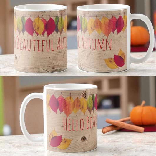 Mug Bonjour Belle Colorée Feuilles d'Automne Frontale