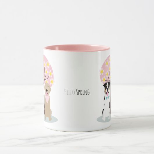 Mug Bonjour Chiens De Printemps Par Cherry Blossom Tre (Centre)