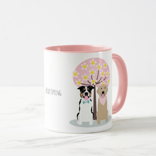Mug Bonjour Chiens De Printemps Par Cherry Blossom Tre (Devant droit)