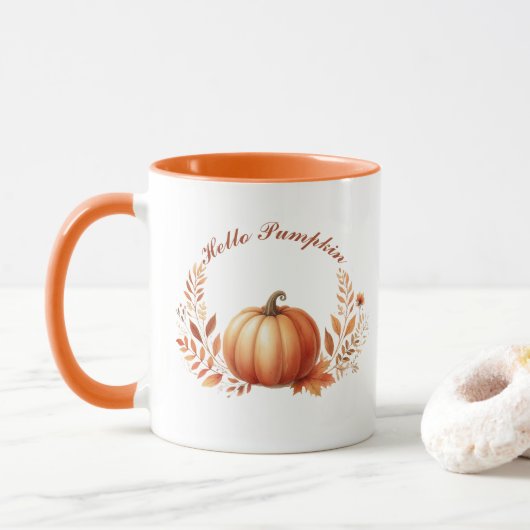 Mug Bonjour Citrouille Automne Texte Customisé (Avec donut)