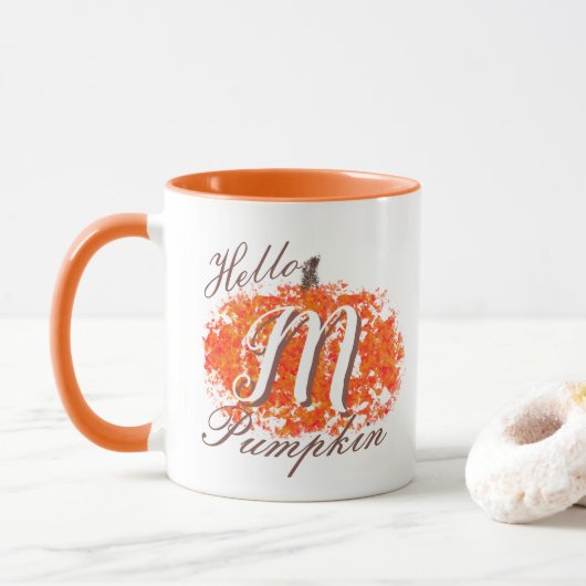 Mug Bonjour Citrouille Monogramme Abstrait Leaves Auto (Avec donut)