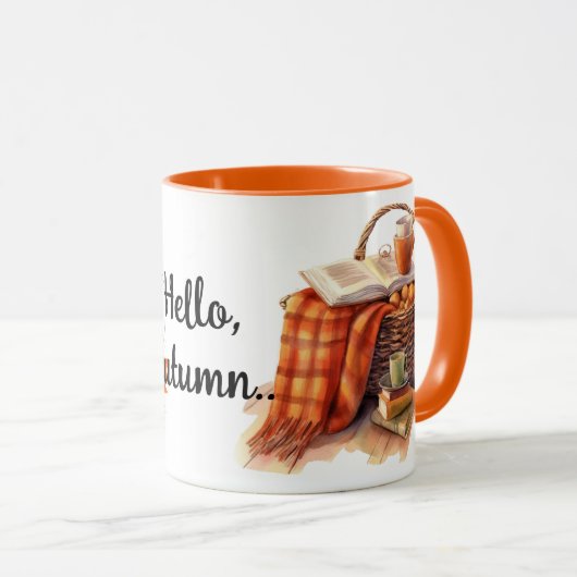 Mug Bonjour Citrouilles d'automne et panier automne (Devant droit)