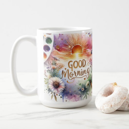 Mug bonjour couleur eau art classique Mug. (Avec donut)