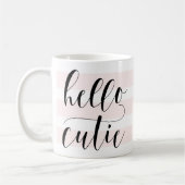 Mug Bonjour Cutie Moderne Calligraphie | Bandes roses (Gauche)