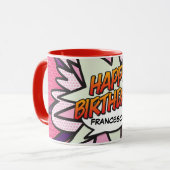 Mug BONJOUR D'ANNIVERSAIRE Fun Retro Comic Book Pink (Devant gauche)