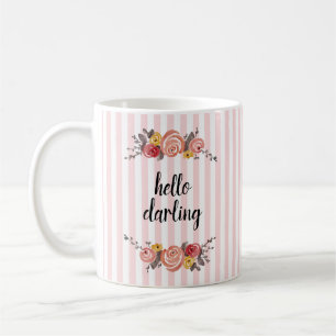 Mug Bonjour Darling Stripe Peinture Fleur