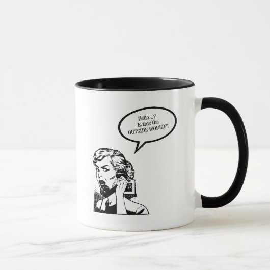 Mug Bonjour ? Est ce le MONDE EXTÉRIEUR ? ! Rétro (Droite)