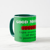 Mug Bonjour Fleurs rouges Citation de positivité (Devant gauche)