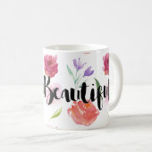 Mug Bonjour floral d'aquarelle de roses beau (Devant droit)