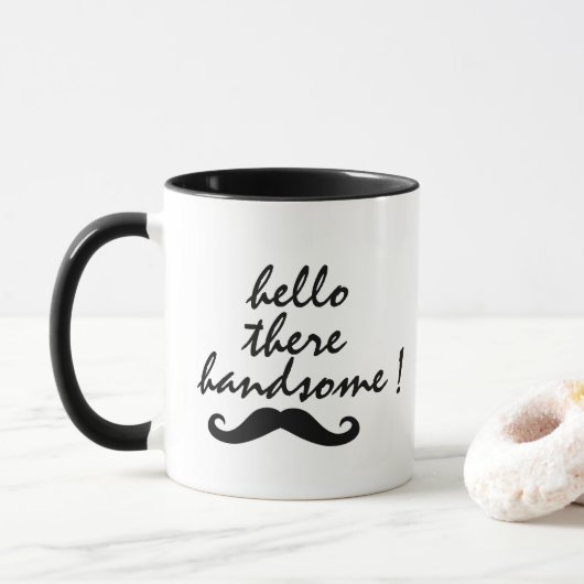 Mug Bonjour Il Beau" Drôle Ligne de ramassage (Avec donut)
