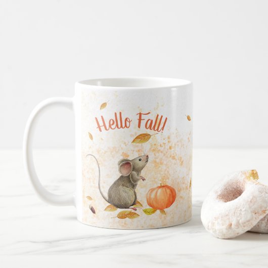 Mug Bonjour joli souris d'automne (Avec donut)