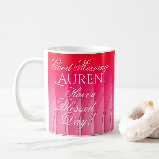 Mug Bonjour, Lauren, une journée de bénévolat!message (Avec donut)