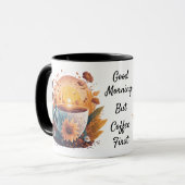 Mug Bonjour, mais café premier arrière - plan Sunrise (Devant gauche)