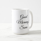 Mug Bonjour marquant avec des lettres le beaux noir et (Devant droit)