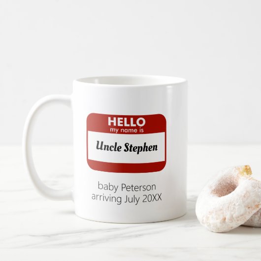 Mug "Bonjour Mon Nom Est" Oncle Grossesse Révélation (Avec donut)
