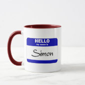 Mug Bonjour mon nom est Simon (bleu) (Gauche)