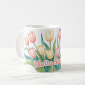 Mug Bonjour Printemps ! Fleur de tulipe gaie (Devant gauche)