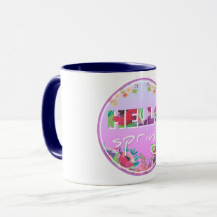Mug Bonjour Printemps, Fleurs, cercle