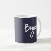 Mug Bonjour Script (Blanc) pour les amoureux de la Fra (Devant droit)