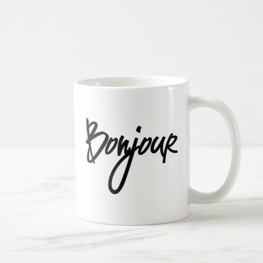Mug Bonjour Script (Noir) pour les amoureux de la Fran (Droite)